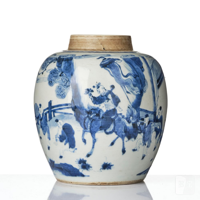 A blue and white 'boys at play' jar, - 图2